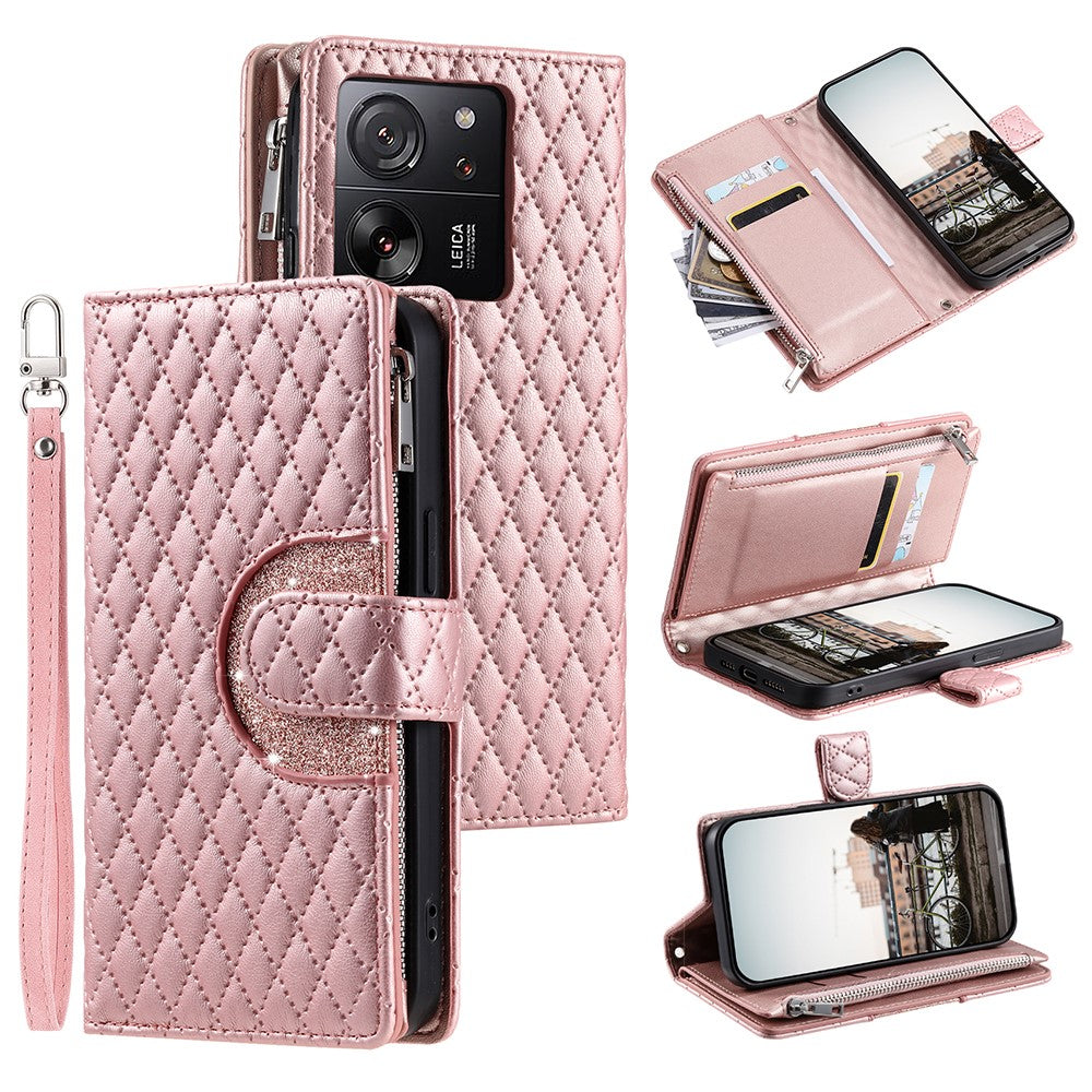 Style 012 for Xiaomi 13T / 13T Pro / Redmi K60 Ultra Wallet Case PU Leather Rhombus Pattern Phone Cover