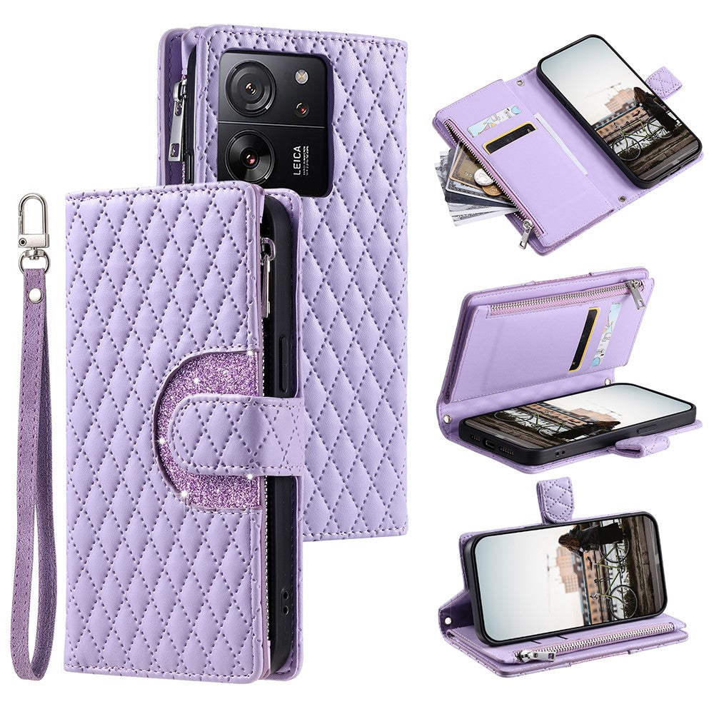 Style 012 for Xiaomi 13T / 13T Pro / Redmi K60 Ultra Wallet Case PU Leather Rhombus Pattern Phone Cover