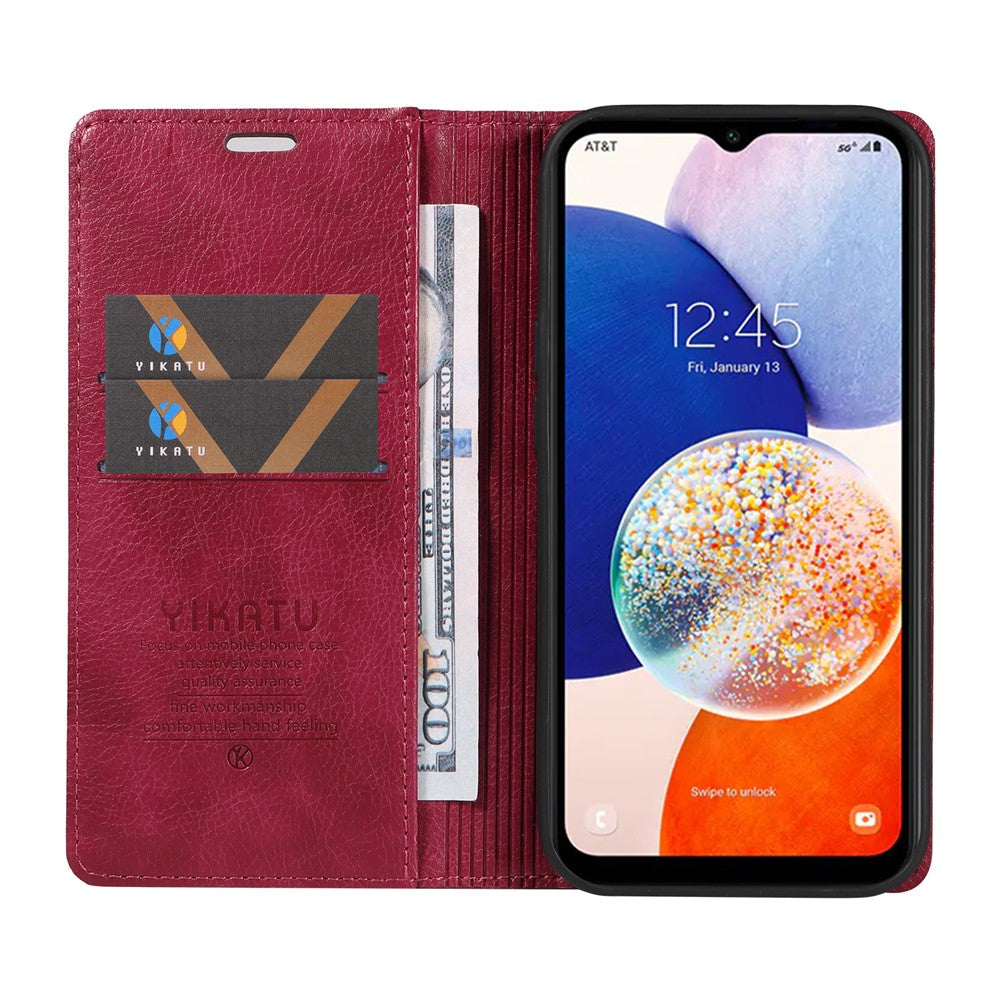 YIKATU YK-006 För Samsung Galaxy A24 4G (162,1 X 77,6 X 8,3 mm) mobilskal Litchitexturerat Läder Flip Plånboksfodral