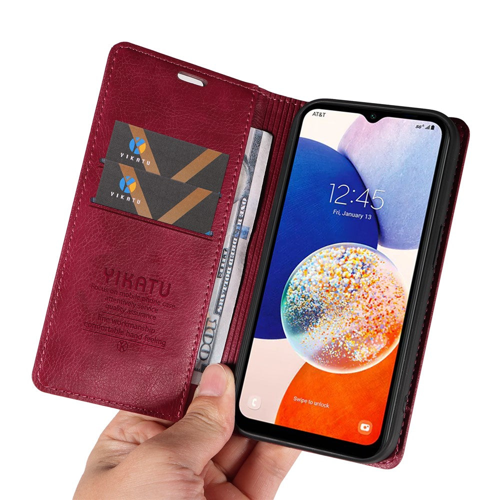 YIKATU YK-006 För Samsung Galaxy A24 4G (162,1 X 77,6 X 8,3 mm) mobilskal Litchitexturerat Läder Flip Plånboksfodral