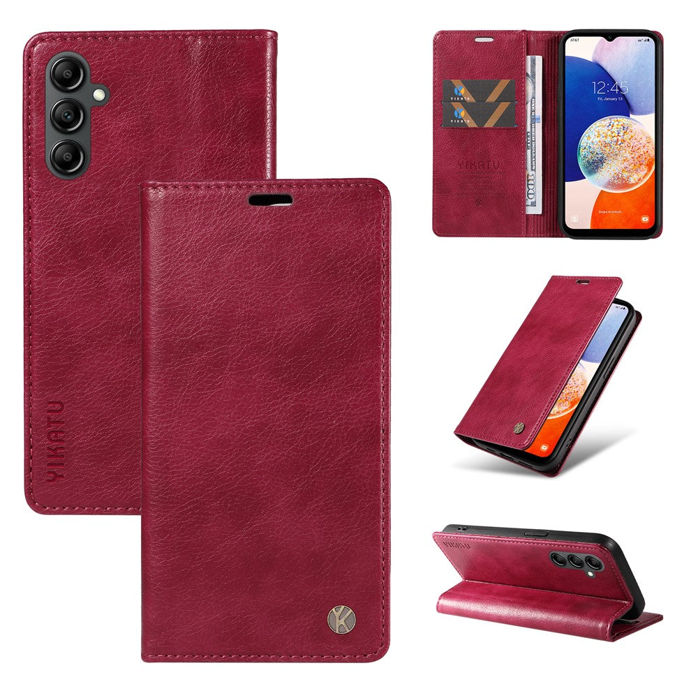YIKATU YK-006 För Samsung Galaxy A24 4G (162,1 X 77,6 X 8,3 mm) mobilskal Litchitexturerat Läder Flip Plånboksfodral