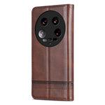 AZNS For Xiaomi 14 Ultra Leather Case Cowhide Texture Stand Wallet Phone Cover