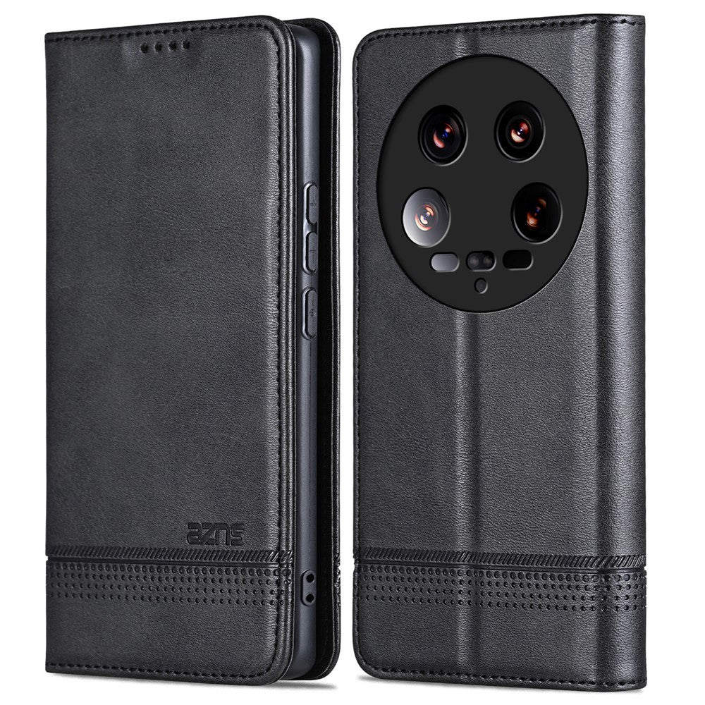 AZNS Läderfodral För Xiaomi 14 Ultra, Kohudtextur, Stativ, Plånboksfodral