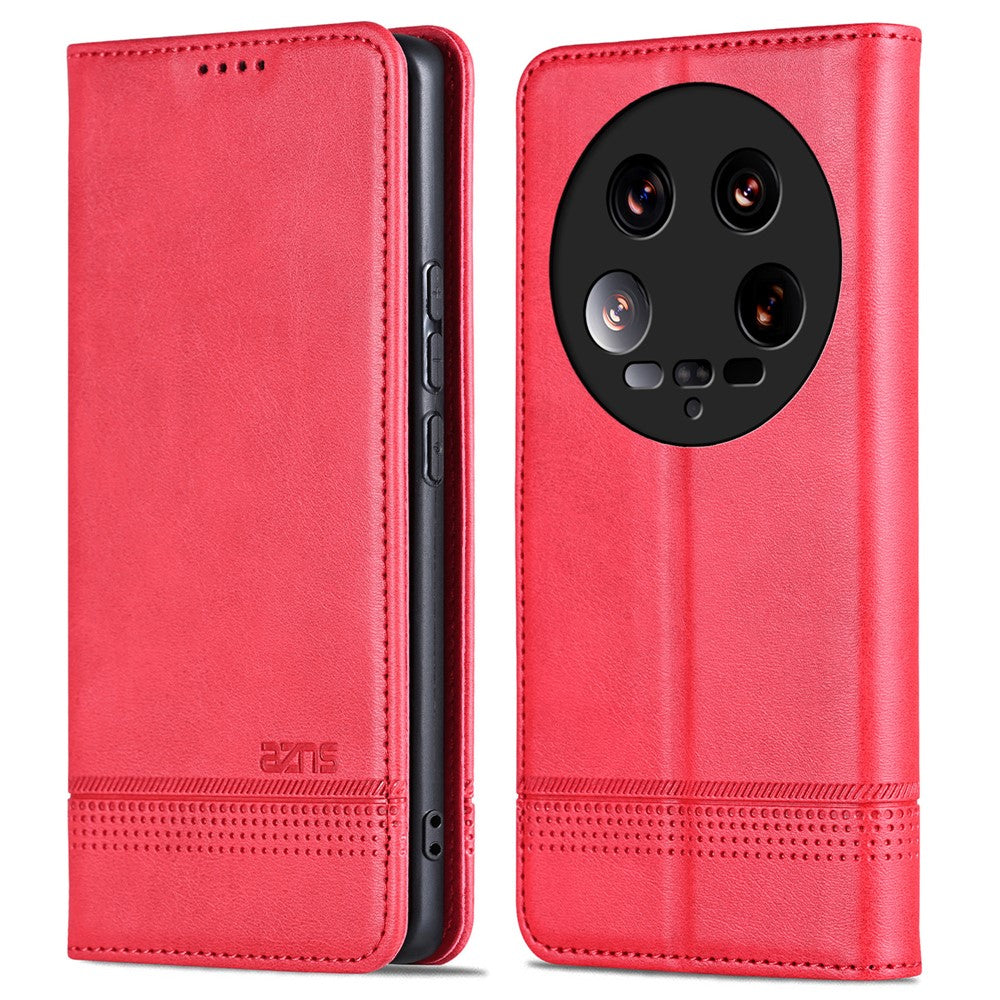 AZNS Läderfodral För Xiaomi 14 Ultra, Kohudtextur, Stativ, Plånboksfodral