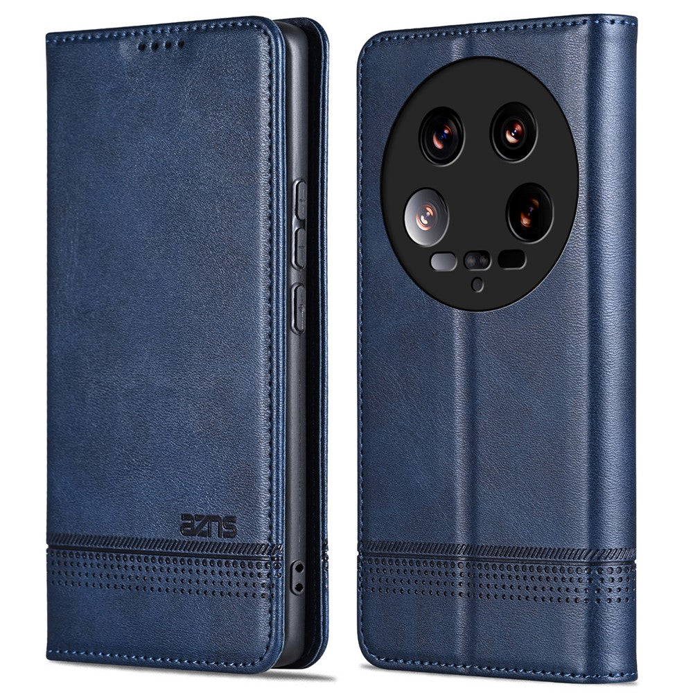 AZNS For Xiaomi 14 Ultra Leather Case Cowhide Texture Stand Wallet Phone Cover