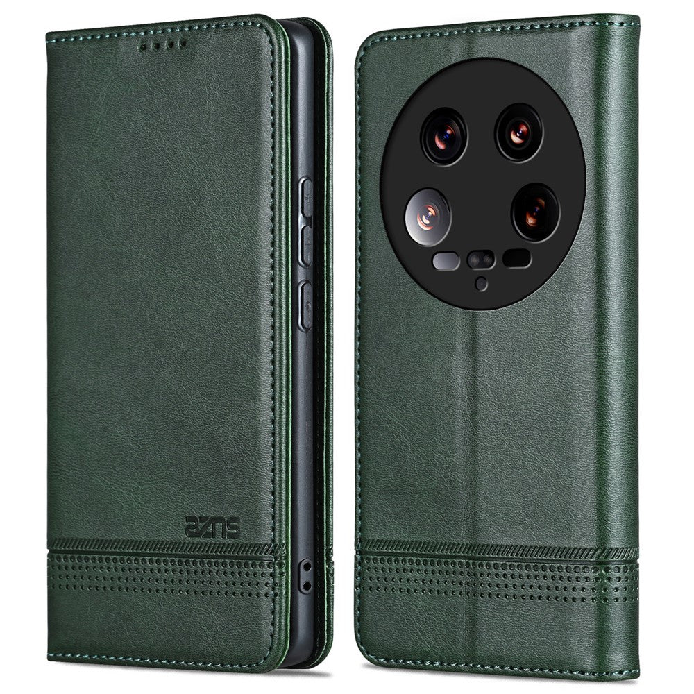 AZNS Läderfodral För Xiaomi 14 Ultra, Kohudtextur, Stativ, Plånboksfodral