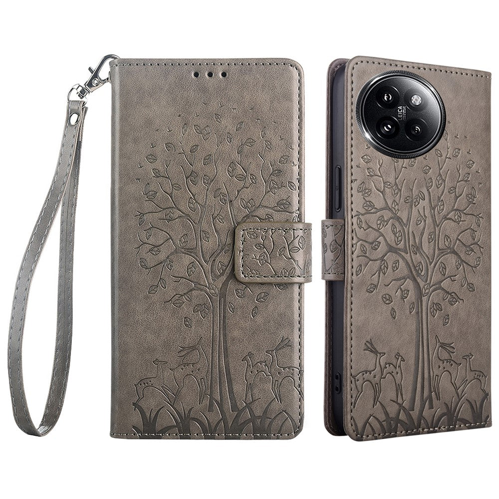 For Xiaomi Civi 4 Pro 5G / 14 Civi 5G Leather Case Deer Tree Pattern Wallet Flip Stand Cell Phone Cover