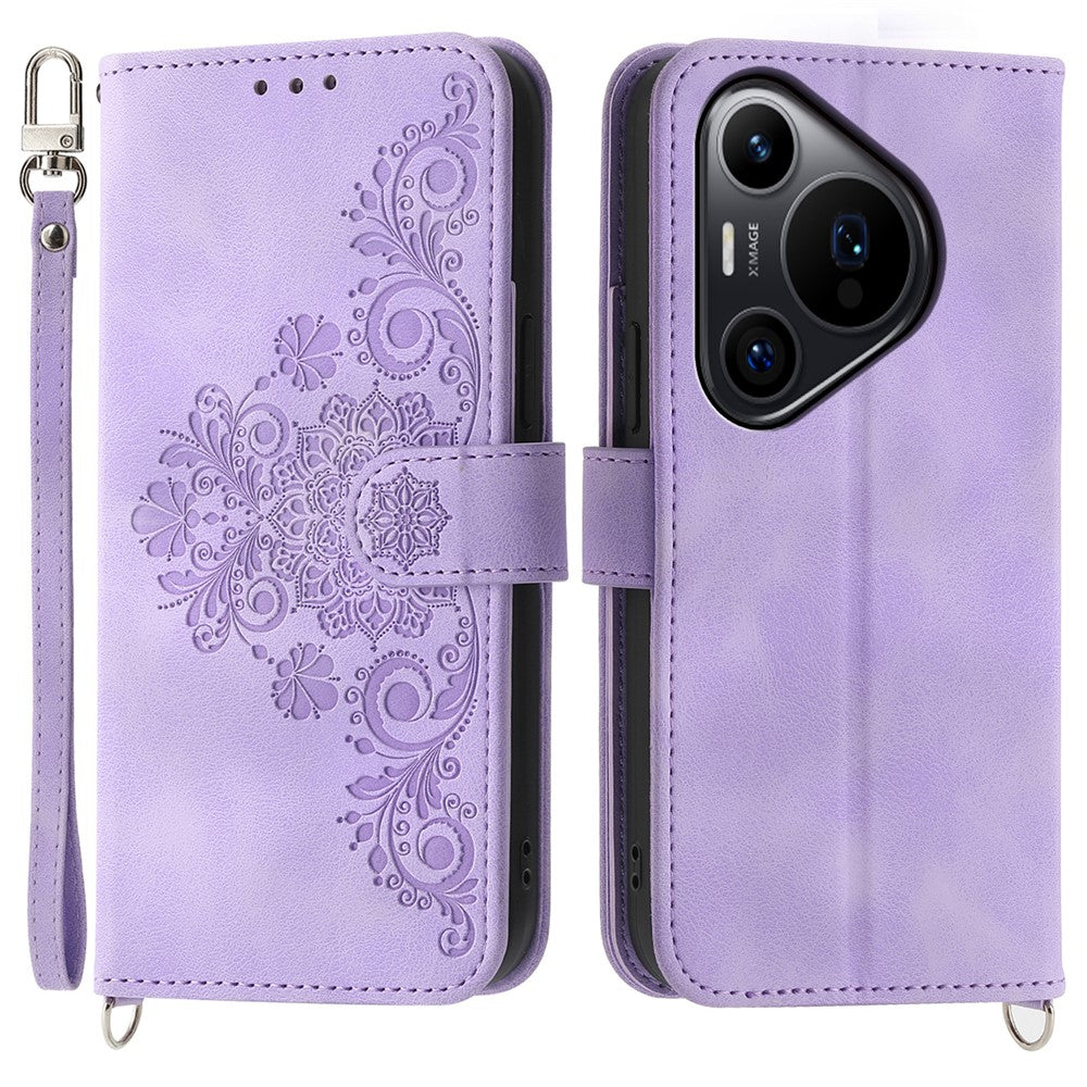 Huawei Pura 70 Pro / Pura 70 Pro+ Axelskal Blommönster Design PU-läder Flipfodral