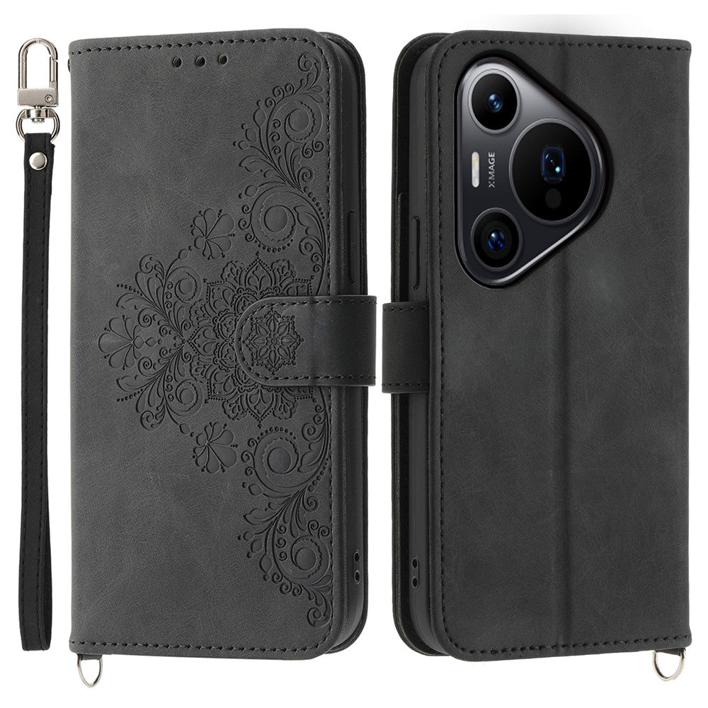 Huawei Pura 70 Pro / Pura 70 Pro+ Axelskal Blommönster Design PU-läder Flipfodral