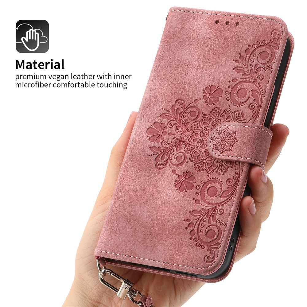 For Huawei Pura 70 Case Wallet Flower Pattern PU Leather Phone Cover with Crossbody Strap