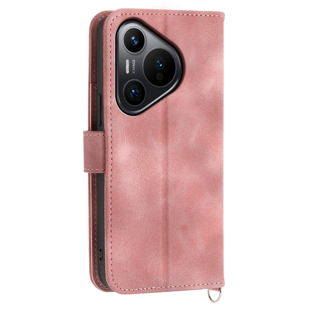 For Huawei Pura 70 Case Wallet Flower Pattern PU Leather Phone Cover with Crossbody Strap