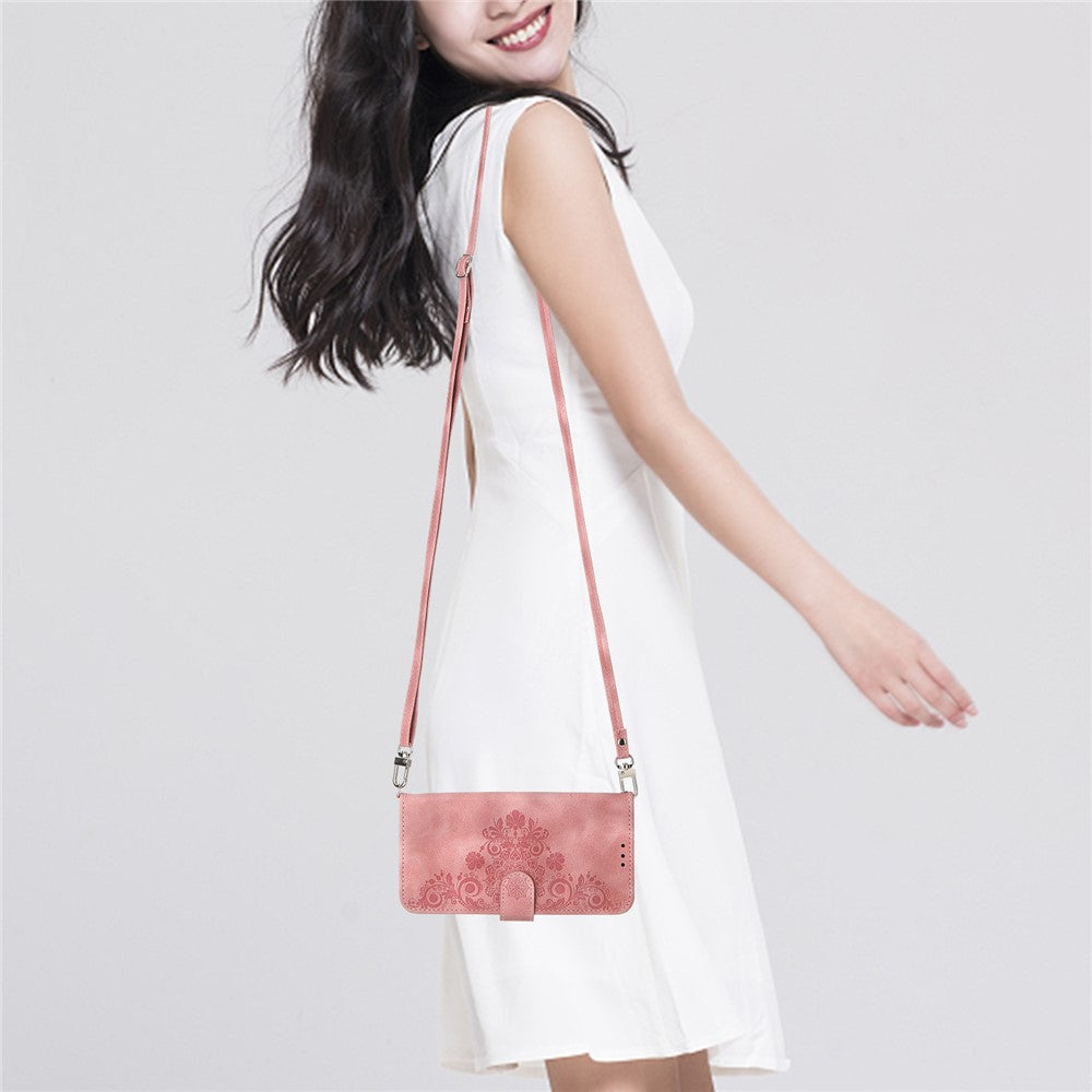 For Huawei Pura 70 Case Wallet Flower Pattern PU Leather Phone Cover with Crossbody Strap