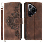 For Huawei Pura 70 Case Wallet Flower Pattern PU Leather Phone Cover with Crossbody Strap