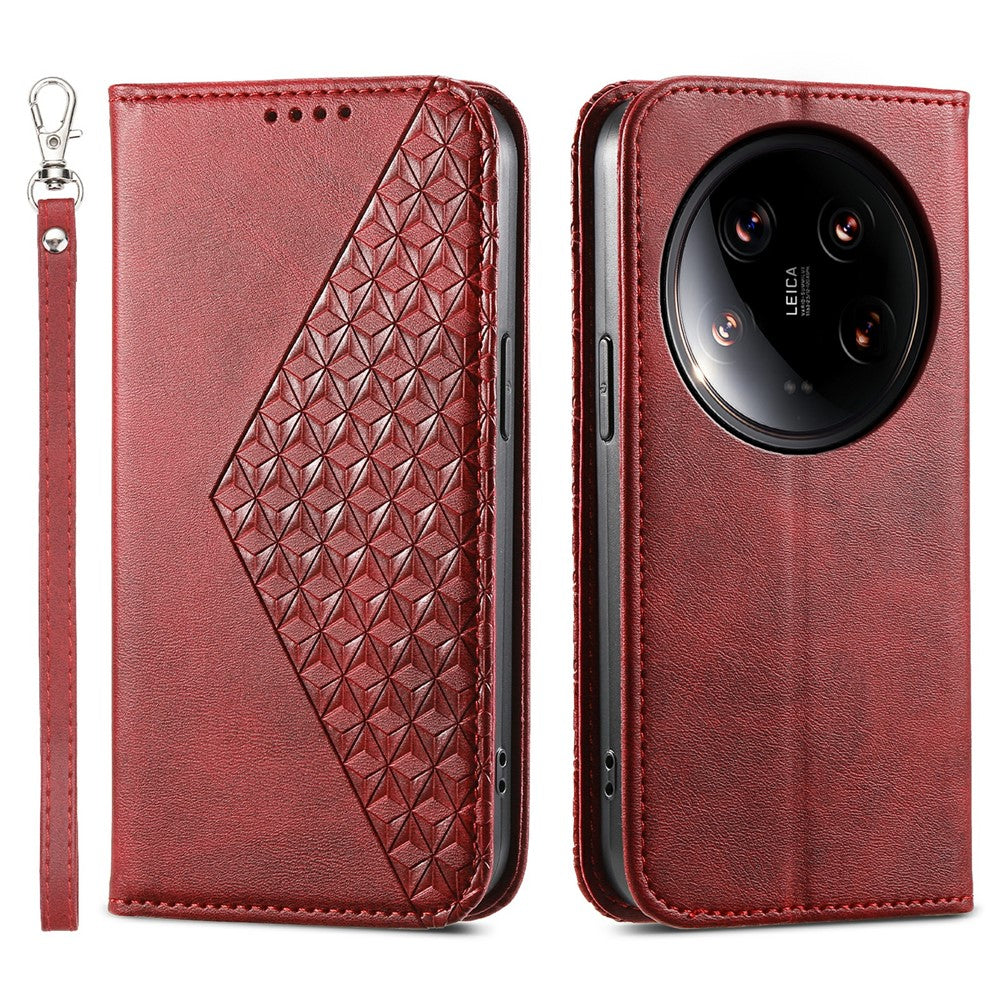 For Xiaomi 14 Ultra Case PU Leather Rhombus Imprinted Pattern Wallet Phone Cover