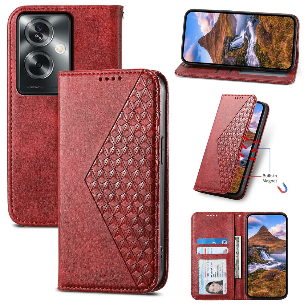For Oppo A2 5G / A79 5G Case PU Leather Rhombus Imprinted Pattern Wallet Phone Cover