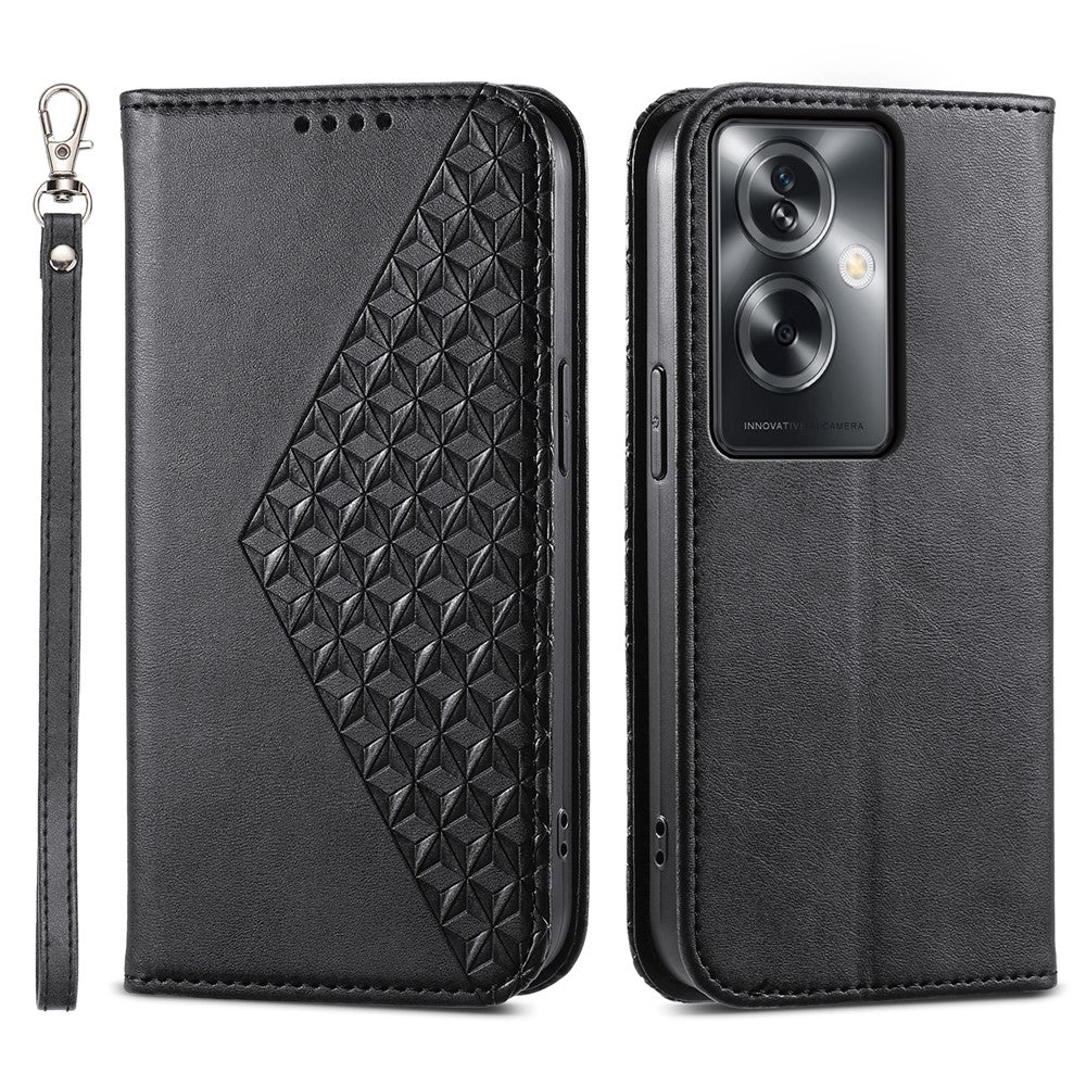 For Oppo A2 5G / A79 5G Case PU Leather Rhombus Imprinted Pattern Wallet Phone Cover