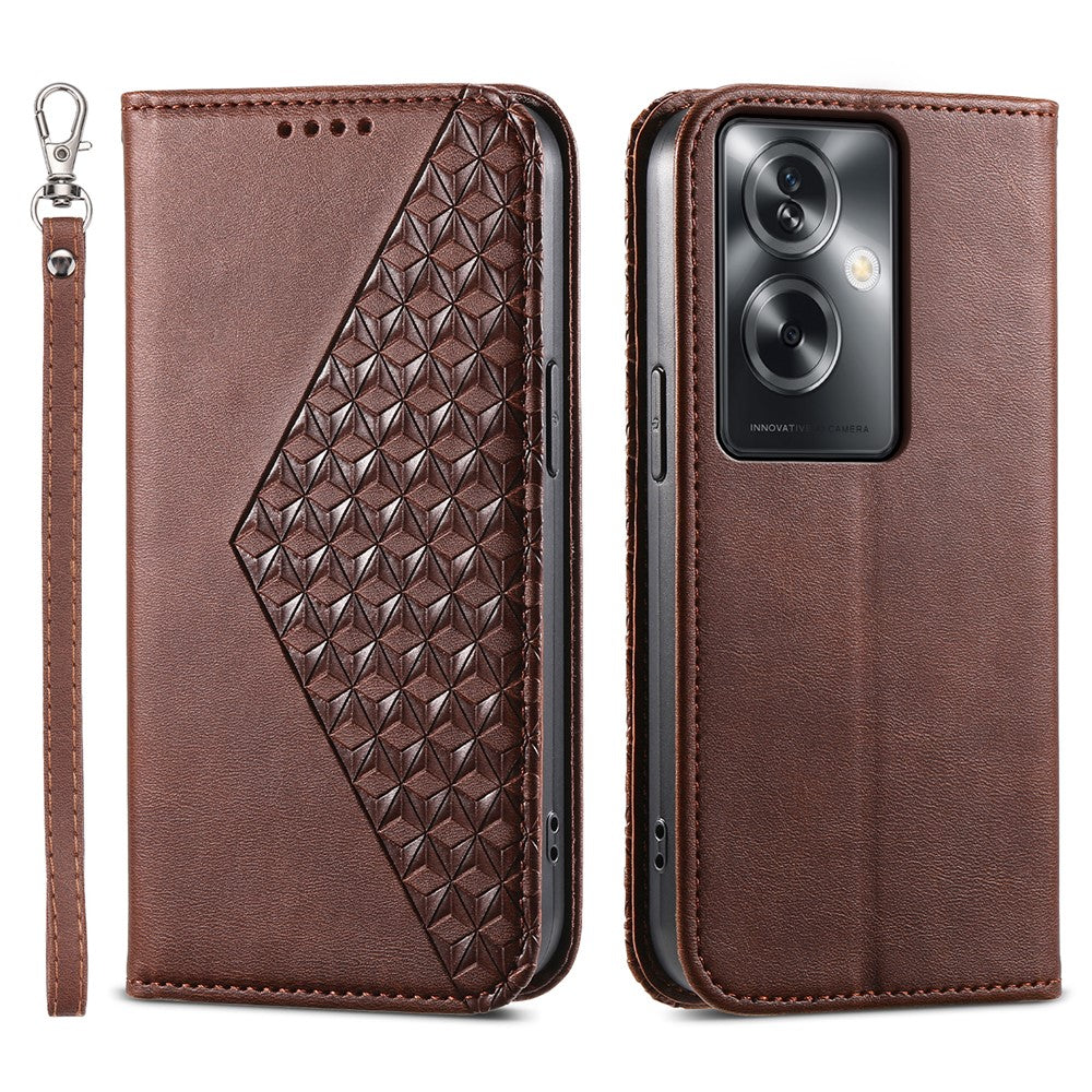 For Oppo A2 5G / A79 5G Case PU Leather Rhombus Imprinted Pattern Wallet Phone Cover