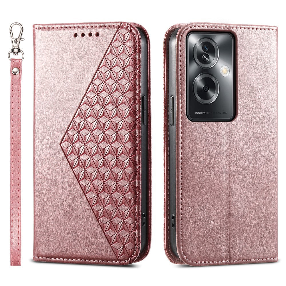 For Oppo A2 5G / A79 5G Case PU Leather Rhombus Imprinted Pattern Wallet Phone Cover