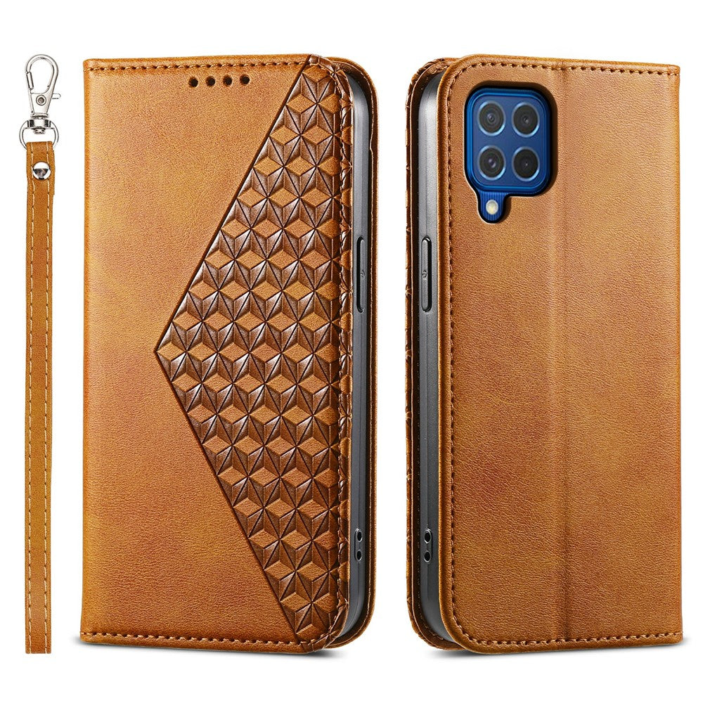 Til Samsung Galaxy M62 Wallet Phone Case Rhombus-præget mønster PU-læder flipcover