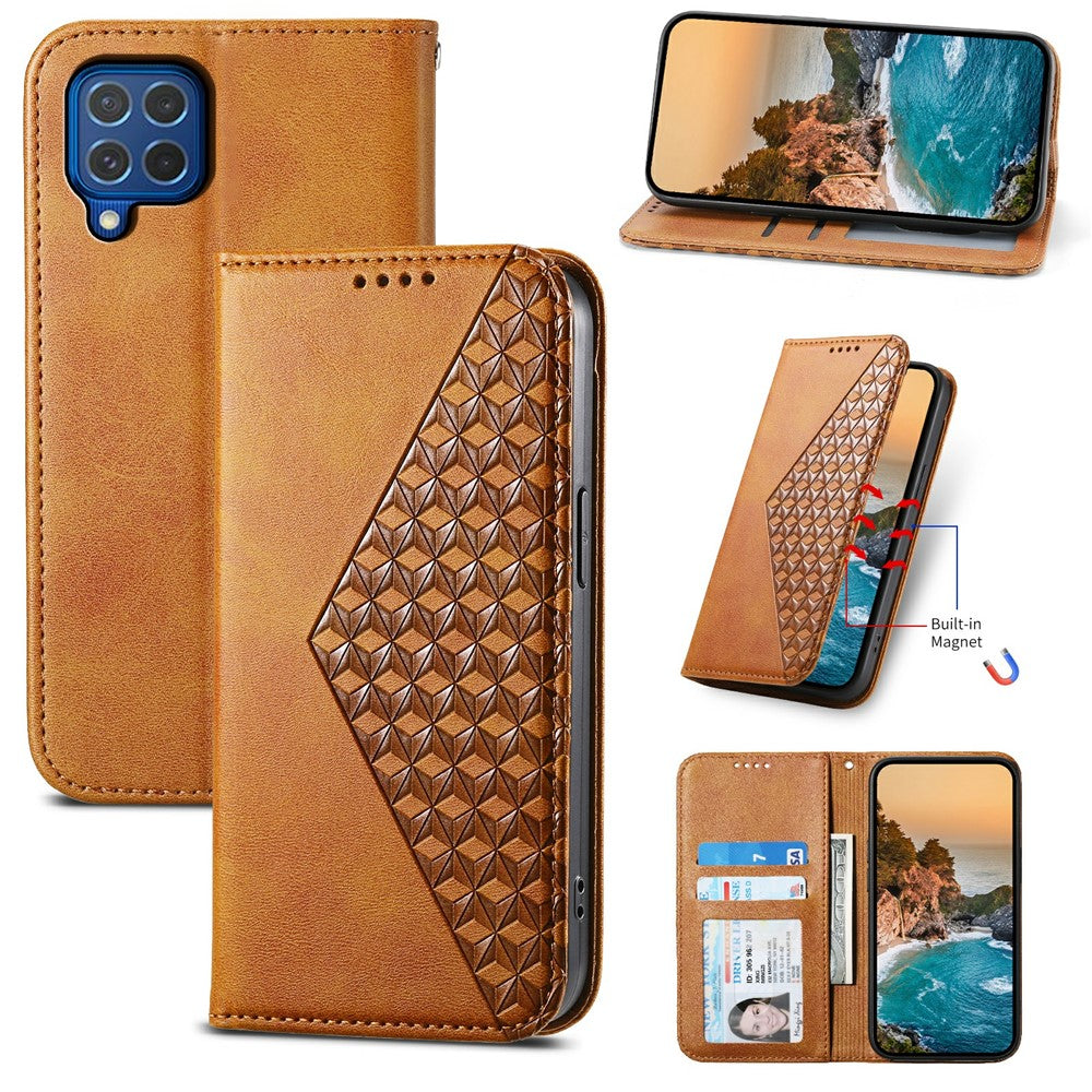 Til Samsung Galaxy M62 Wallet Phone Case Rhombus-præget mønster PU-læder flipcover