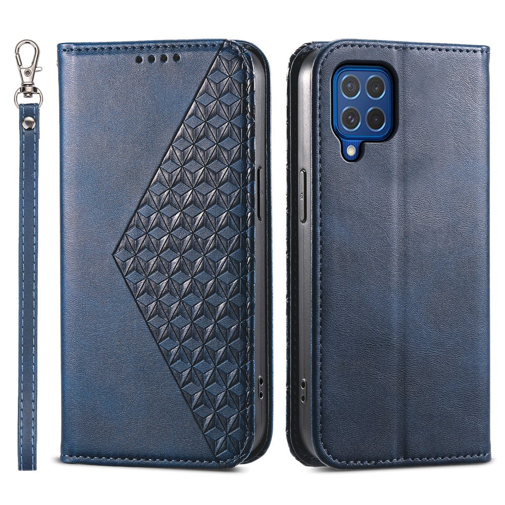 Til Samsung Galaxy M62 Wallet Phone Case Rhombus-præget mønster PU-læder flipcover