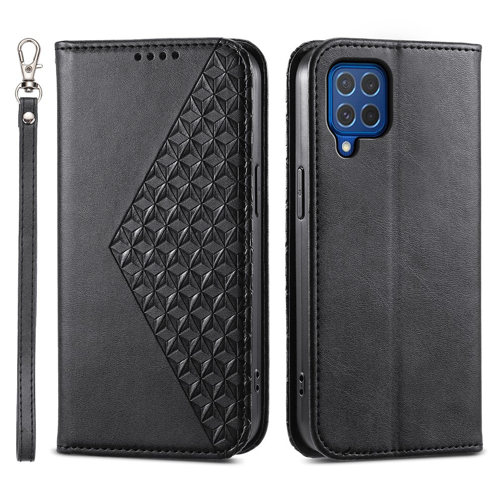 Til Samsung Galaxy M62 Wallet Phone Case Rhombus-præget mønster PU-læder flipcover
