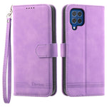 DIERFENG DF-03 Leather Cover for Samsung Galaxy M62 Case Lines Imprinted Wallet Stand Shell