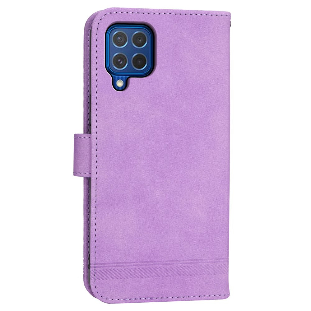 DIERFENG DF-03 Leather Cover for Samsung Galaxy M62 Case Lines Imprinted Wallet Stand Shell