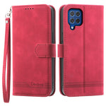 DIERFENG DF-03 Leather Cover for Samsung Galaxy M62 Case Lines Imprinted Wallet Stand Shell