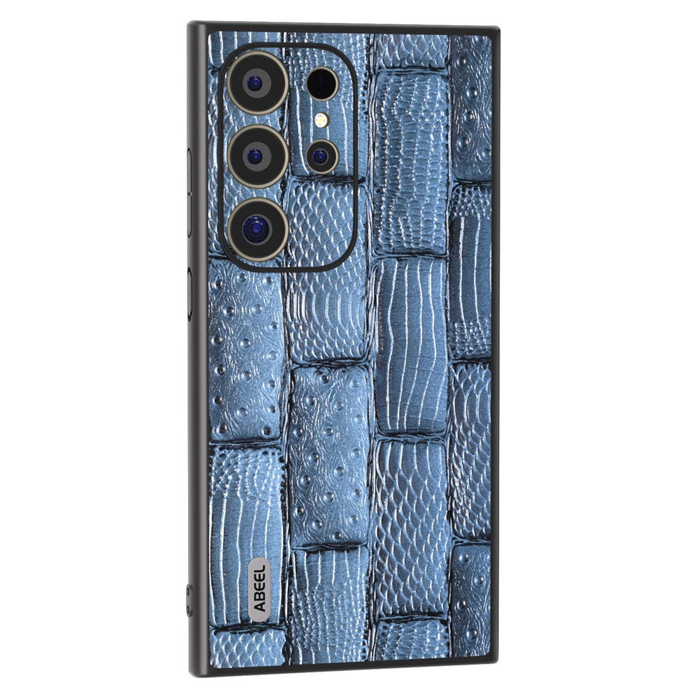 ABEEL til Samsung Galaxy S24 Ultra Cover Mahjong Tekstur Ægte Ko Læder Stødsikker Bagcover