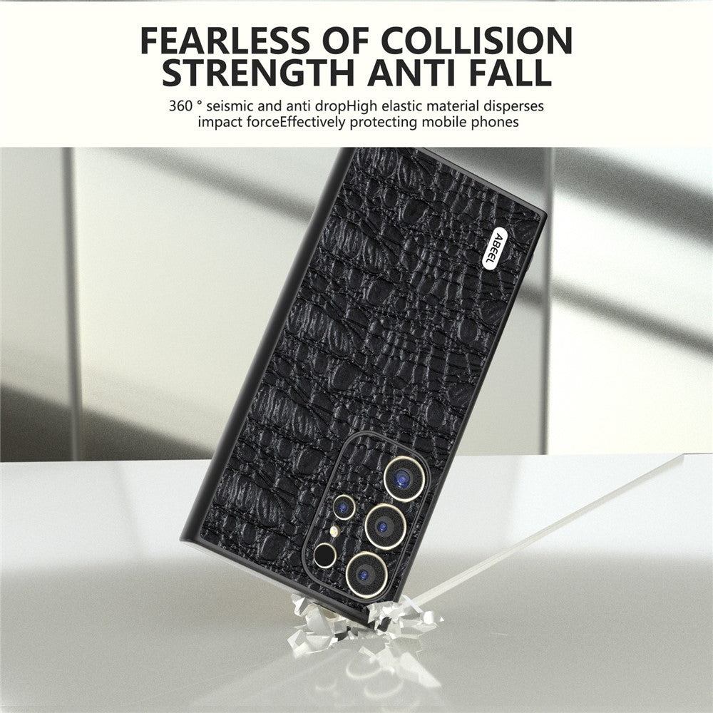 ABEEL For Samsung Galaxy S24 Ultra Case Canopy Texture Genuine Cow Leather Back Cover Camera Protection