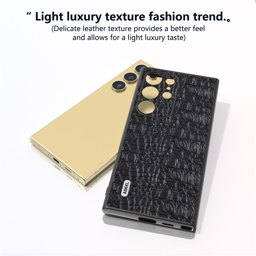 ABEEL For Samsung Galaxy S24 Ultra Case Canopy Texture Genuine Cow Leather Back Cover Camera Protection