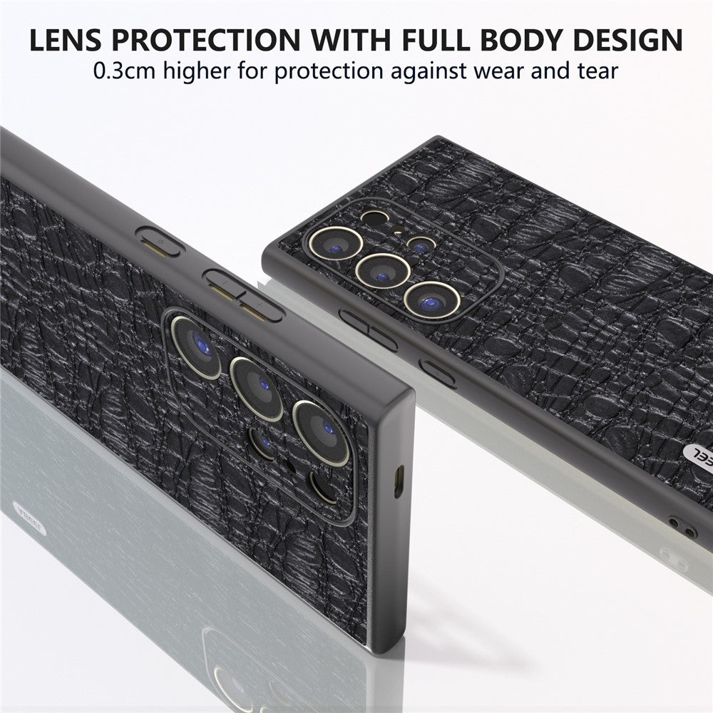 ABEEL For Samsung Galaxy S24 Ultra Case Canopy Texture Genuine Cow Leather Back Cover Camera Protection