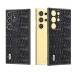 ABEEL For Samsung Galaxy S24 Ultra Case Canopy Texture Genuine Cow Leather Back Cover Camera Protection