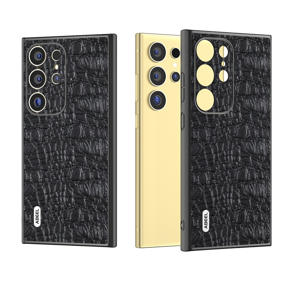 ABEEL For Samsung Galaxy S24 Ultra Case Canopy Texture Genuine Cow Leather Back Cover Camera Protection