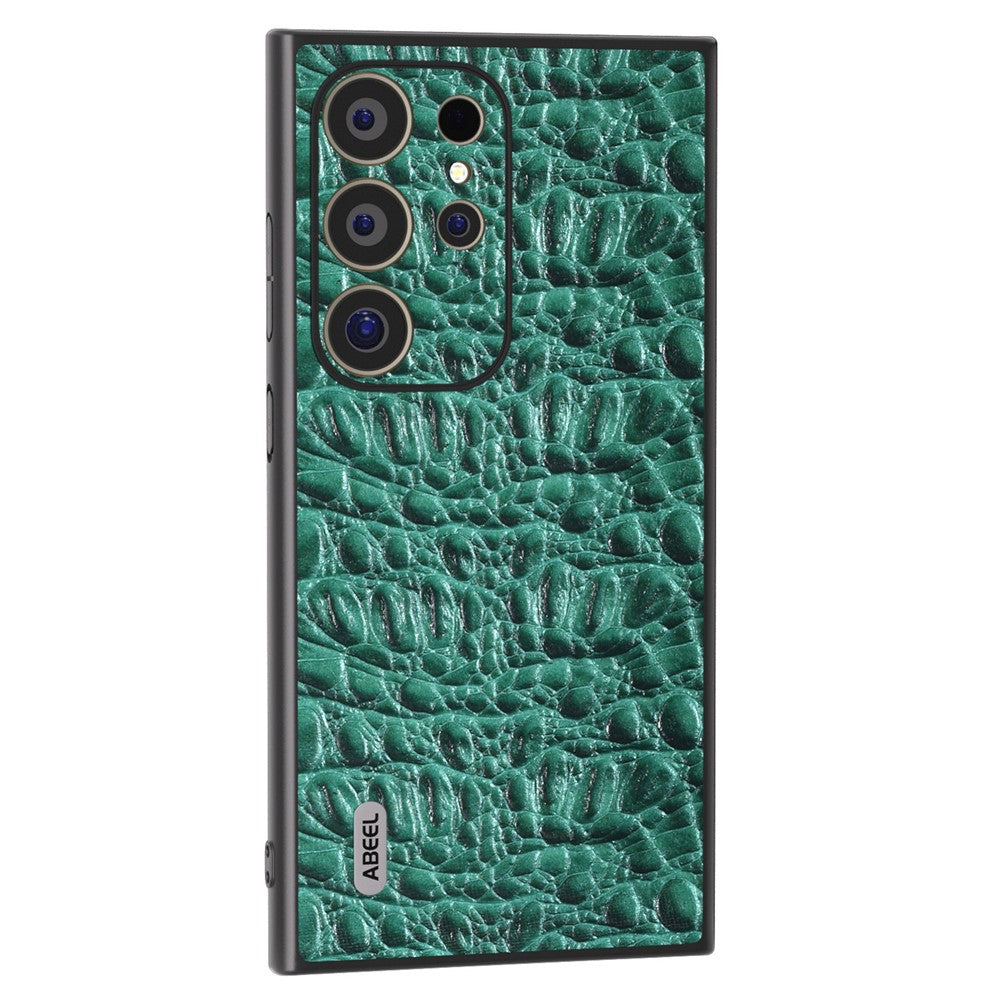 ABEEL For Samsung Galaxy S24 Ultra Case Canopy Texture Genuine Cow Leather Back Cover Camera Protection