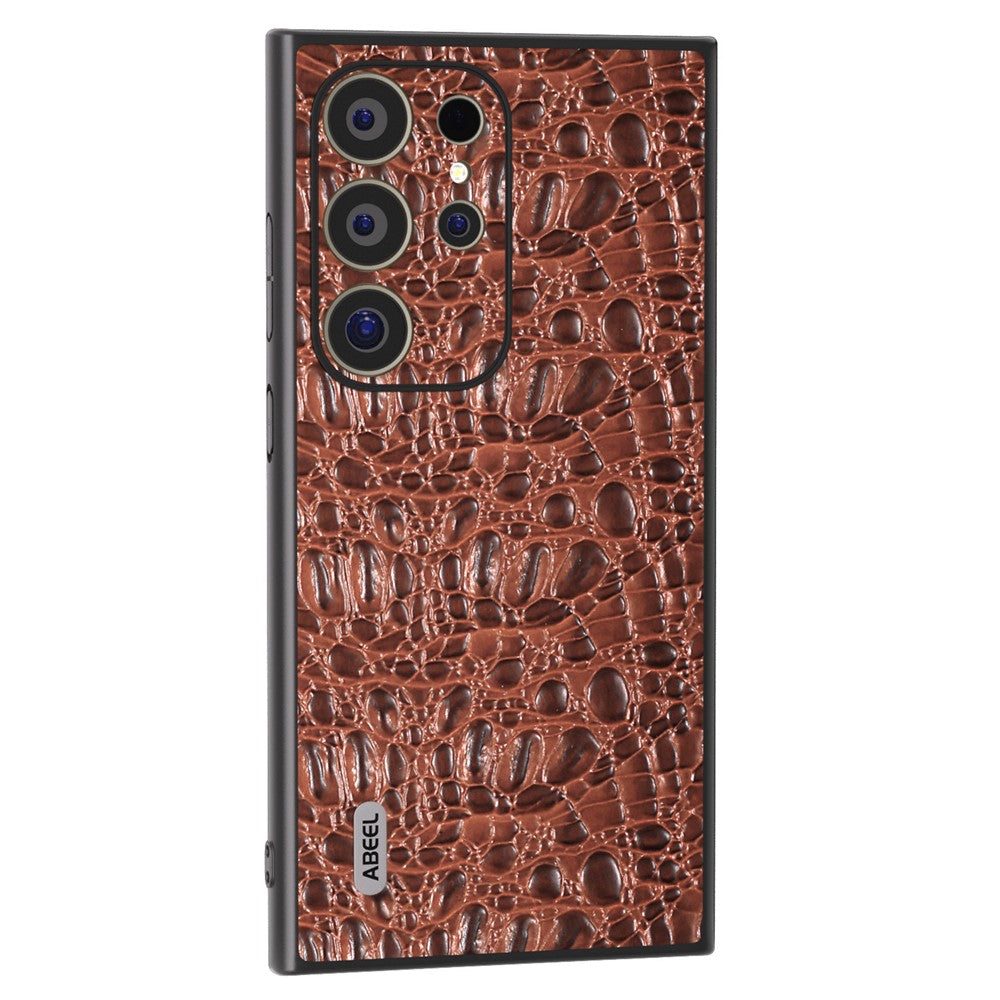 ABEEL For Samsung Galaxy S24 Ultra Case Canopy Texture Genuine Cow Leather Back Cover Camera Protection