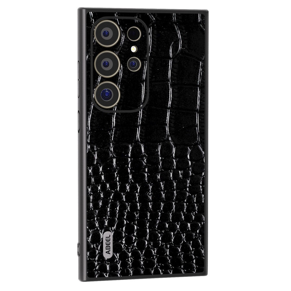ABEEL For Samsung Galaxy S24 Ultra Cover Krokodillemønster Ægte Koskind+PC+TPU Anti-fald Telefoncover