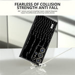 ABEEL For Samsung Galaxy S24 Ultra Cover Krokodillemønster Ægte Koskind+PC+TPU Anti-fald Telefoncover