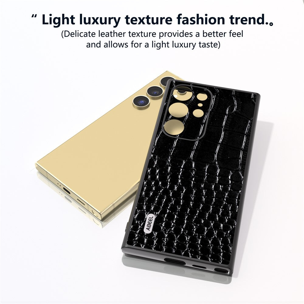 ABEEL For Samsung Galaxy S24 Ultra Cover Krokodillemønster Ægte Koskind+PC+TPU Anti-fald Telefoncover