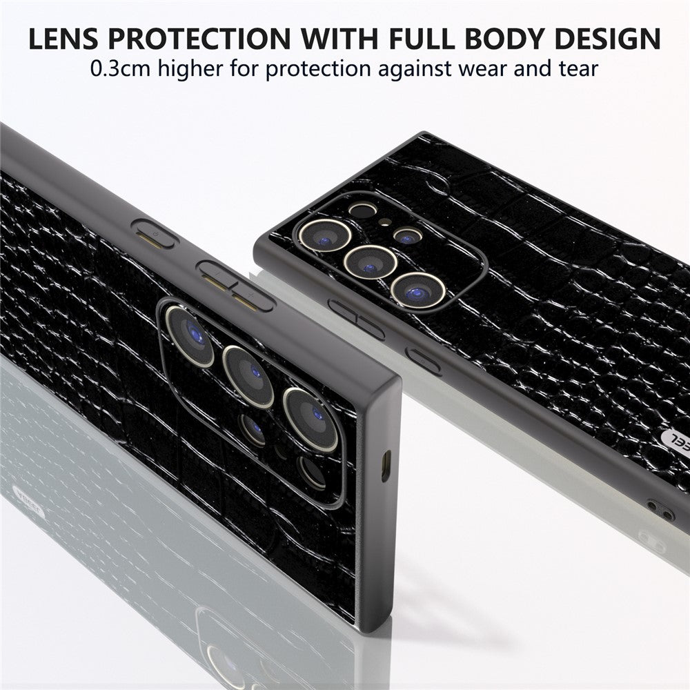 ABEEL For Samsung Galaxy S24 Ultra Cover Krokodillemønster Ægte Koskind+PC+TPU Anti-fald Telefoncover