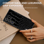ABEEL For Samsung Galaxy S24 Ultra Cover Krokodillemønster Ægte Koskind+PC+TPU Anti-fald Telefoncover