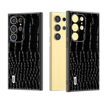 ABEEL For Samsung Galaxy S24 Ultra Cover Krokodillemønster Ægte Koskind+PC+TPU Anti-fald Telefoncover