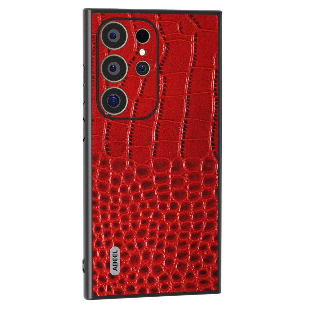 ABEEL For Samsung Galaxy S24 Ultra Cover Krokodillemønster Ægte Koskind+PC+TPU Anti-fald Telefoncover