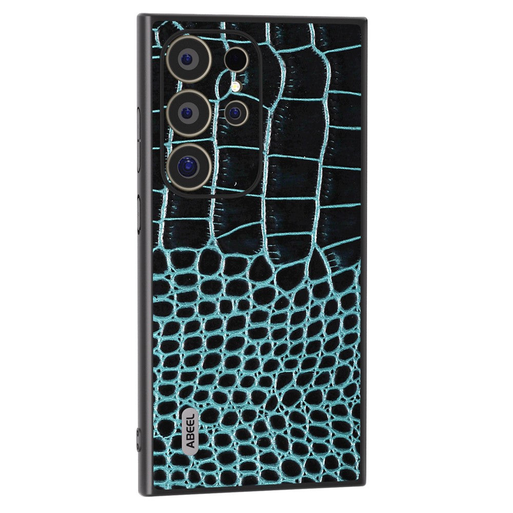 ABEEL For Samsung Galaxy S24 Ultra Cover Krokodillemønster Ægte Koskind+PC+TPU Anti-fald Telefoncover