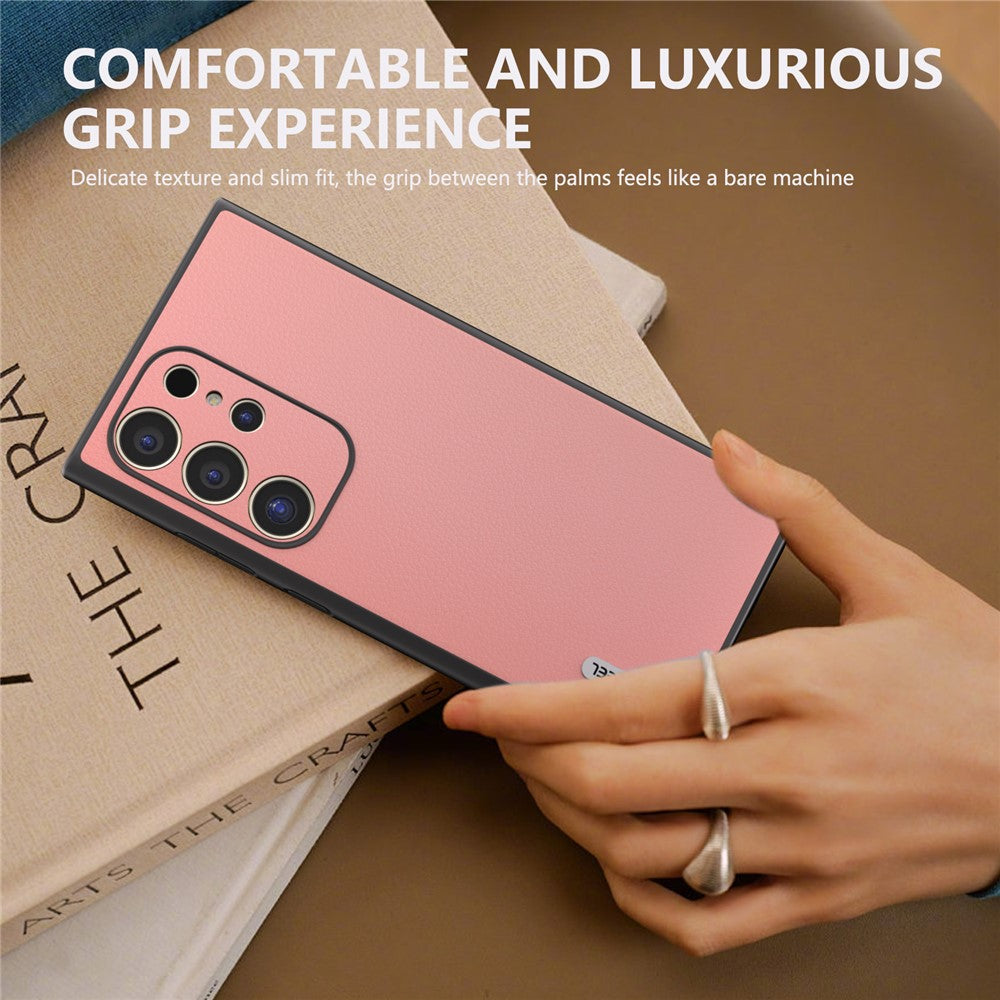 ABEEL For Samsung Galaxy S24 Ultra Case Textured Genuine Cow Leather Anti-Fingerprint Protective Cover