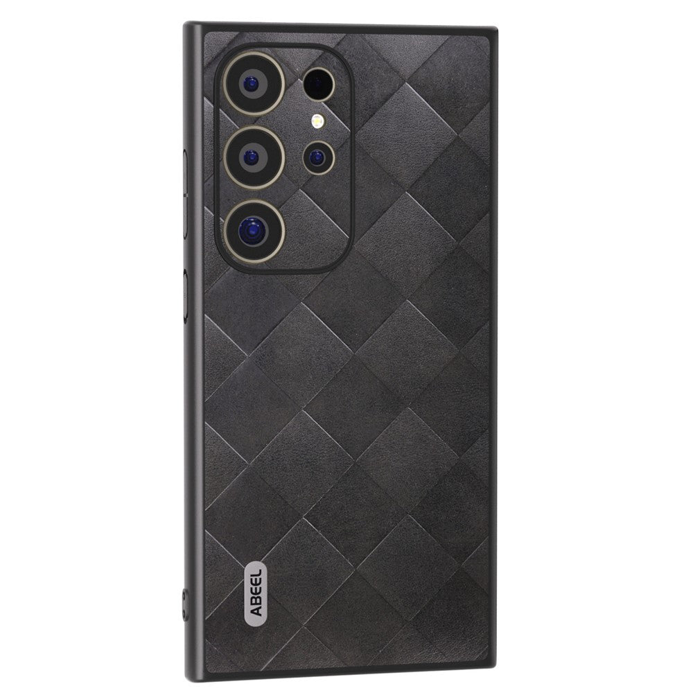 ABEEL For Samsung Galaxy S24 Ultra Case Grid Texture PU Leather+TPU+PC Protective Phone Cover