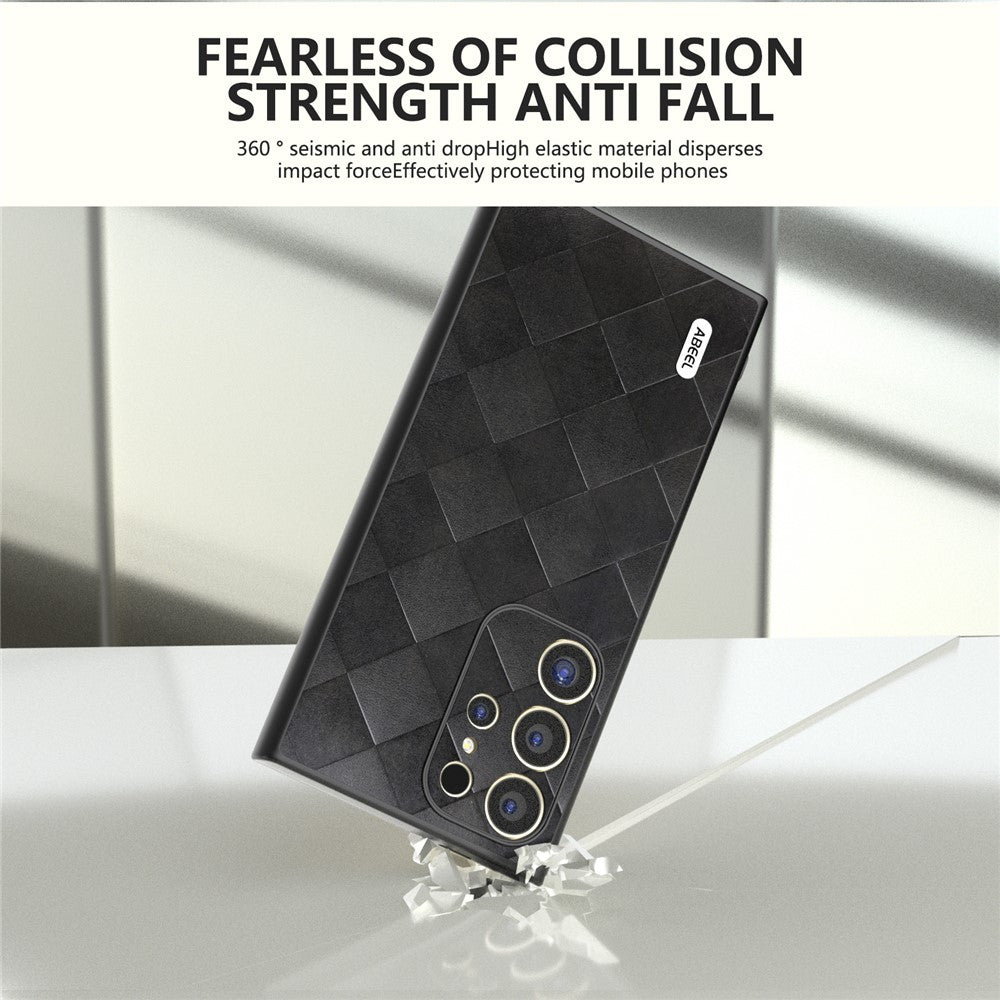 ABEEL For Samsung Galaxy S24 Ultra Case Grid Texture PU Leather+TPU+PC Protective Phone Cover