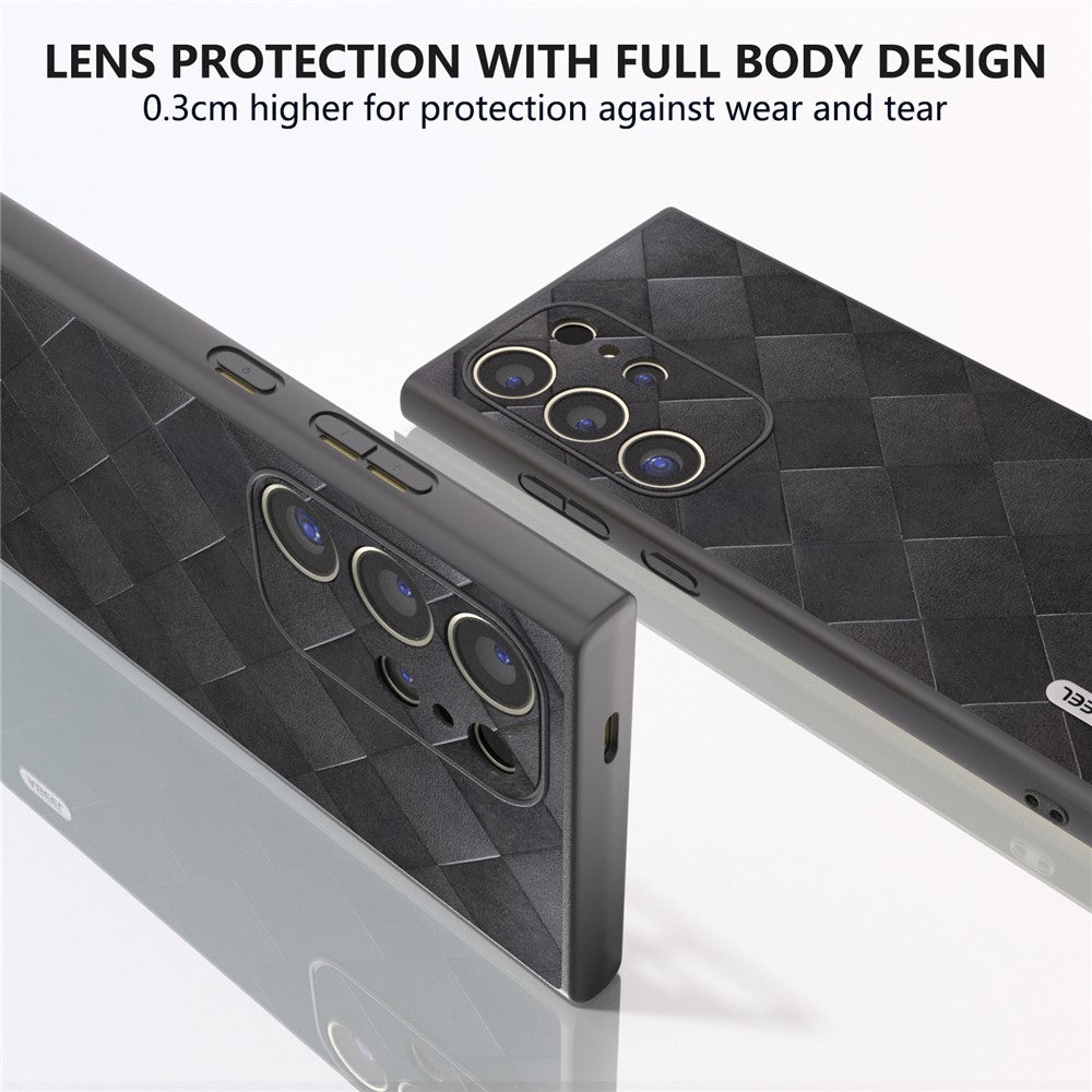 ABEEL For Samsung Galaxy S24 Ultra Case Grid Texture PU Leather+TPU+PC Protective Phone Cover