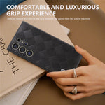 ABEEL For Samsung Galaxy S24 Ultra Case Grid Texture PU Leather+TPU+PC Protective Phone Cover